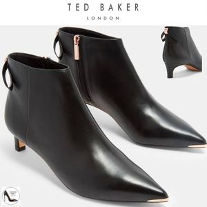 Ted Baker Amaedi Black Leather Kitten Heels Booties Point Toe Ankle Boots Pumps